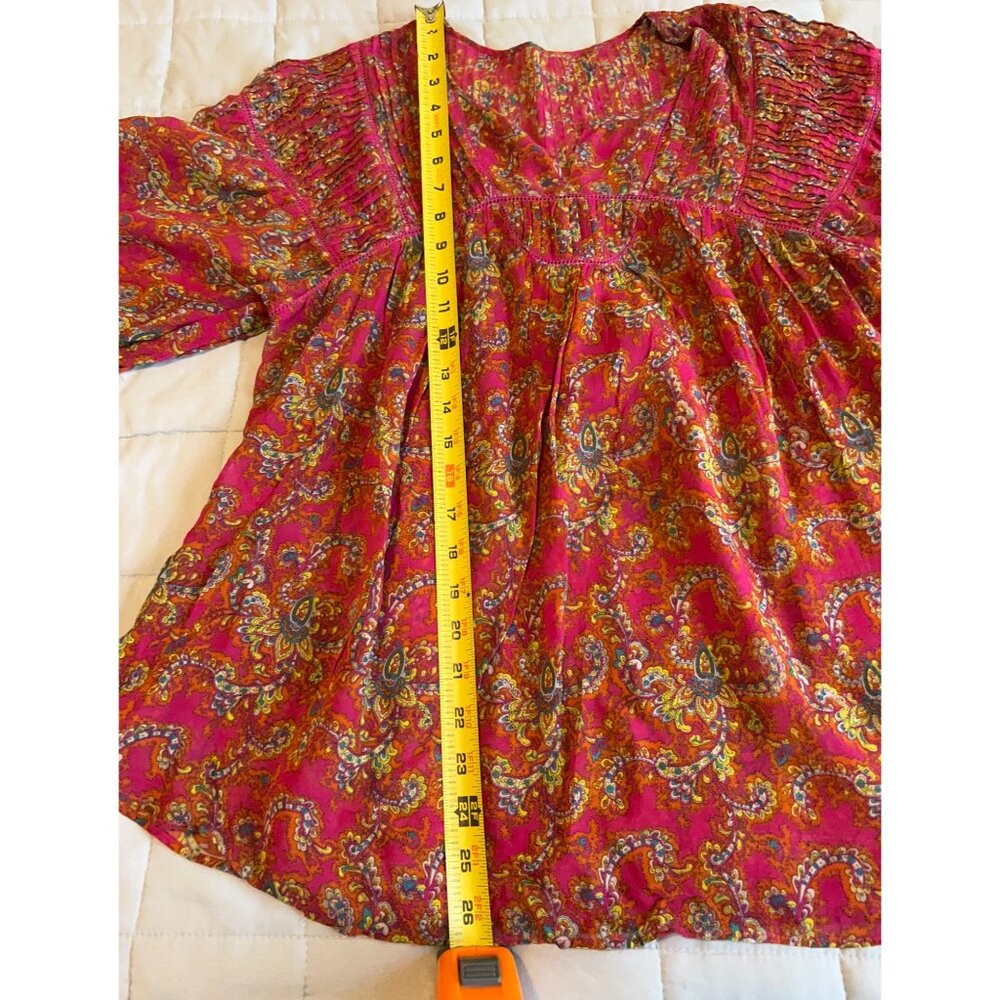 Lili Women’s Paisley Floral Smocked VISCOSE / Cotton Flowy Tunic 3/4 Bell Sleev - Picture 4 of 7